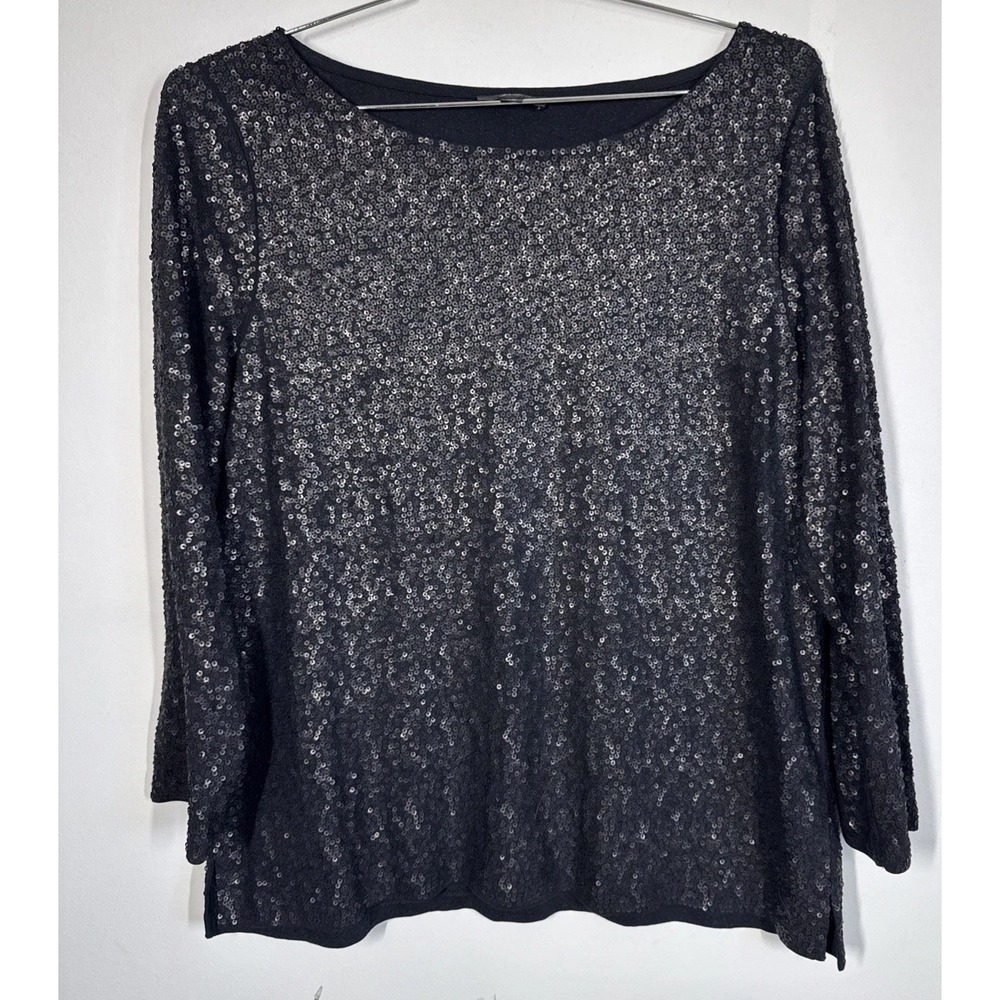 J.Crew Black Long Sleeve Boat Neck Long Sleeve T Shirt Women's XL Sparkle Party